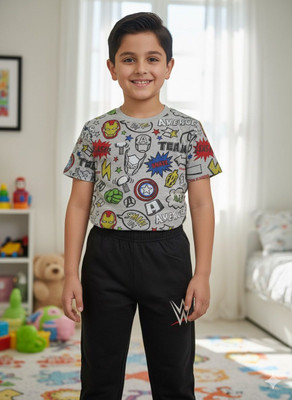 Silakaari Baby Boys & Baby Girls Avengers Casual T-shirt T-shirt(Grey-Black)