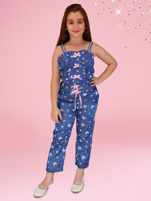 Cutecumber Baby Girls Casual Top Trouser(Blue)