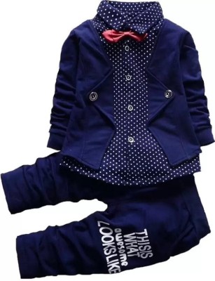 DRISHTHA FASHION Boys Festive & Party Blazer and Pant Set(Blue Pack of 1)