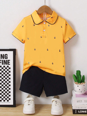 peeloo Baby Boys Casual T-shirt Shorts(yallow black)