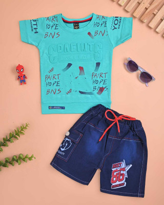 SKRAFATGARMENTS Boys Party(Festive) T-shirt Pant(Blue)