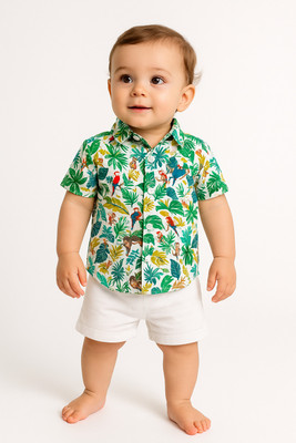 REWA FASHION Baby Boys Party(Festive) Shirt Shorts(GREEN)