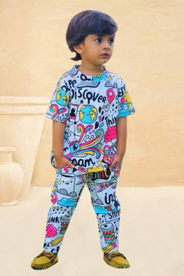 TINIMINI Boys & Girls Casual T-shirt Track Pants(White)