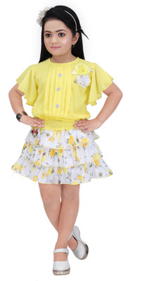 ROUNAK CREATION Girls Casual Skirt Top(LEMON)