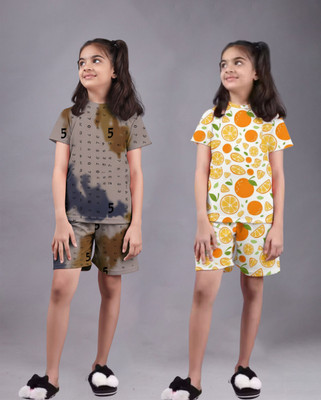 FEBVIBE Girls Casual T-shirt Shorts(Multicolor 61)