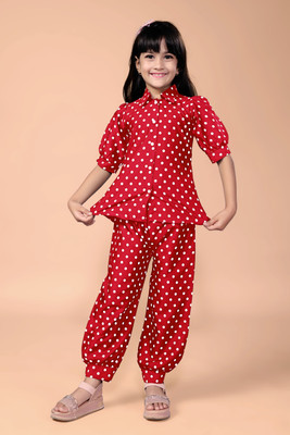 Vijatree Girls Casual Top Pant(Red)