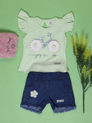 V-MART Baby Girls Casual Top Shorts(Lt. Green)