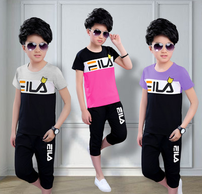 DRUZZEE Baby Boys & Baby Girls Casual T-shirt Three Fourth Pant(TGREY-BRANI-TLILAK)