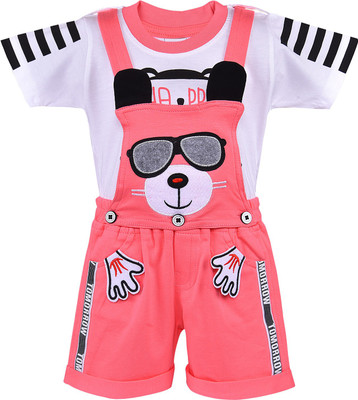 Wishkaro Baby Boys Casual T-shirt Dungaree(Peach)
