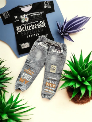 EASTWARDS Baby Boys Casual T-shirt Jeans(Black)