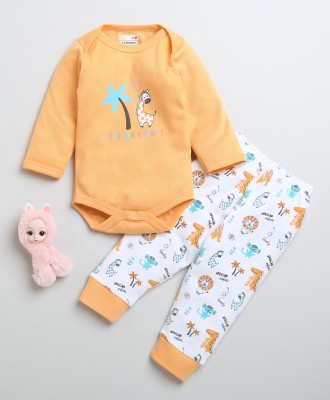 BUMZEE Boys Casual Bodysuit Pyjama(White & Orange)