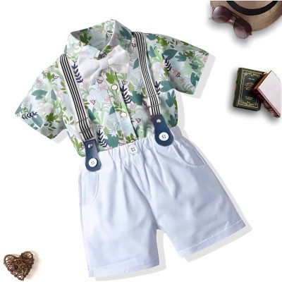 philanthropic Baby Boys & Baby Girls Party(Festive) Shirt Shirt, Shorts, Suspenders, Bow Tie(GREEN PRINT)