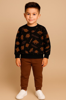 WAAMY69 Boys Casual T-shirt Pant(BLACK AND BROWN)