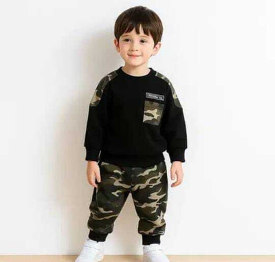 Rukku Baby Boys Casual T-shirt Track Pants(BLACK)