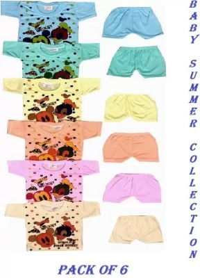 Fly Step Baby Boys & Baby Girls Casual T-shirt Shorts(Multicolor)