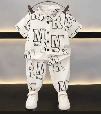 Fingerprintt Boys & Girls Casual Dress Shirt, Pant, Dress(White)