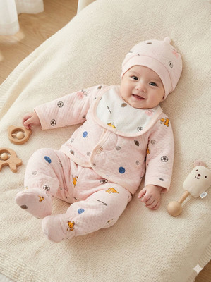 MIMOSOUR Baby Boys & Baby Girls Casual Top Pant, Hat, Bib(Peach, Pack of 1)