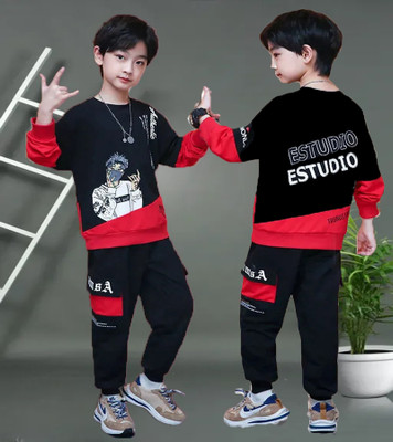DRUZZEE Baby Boys & Baby Girls Casual T-shirt Pant(Black Red)