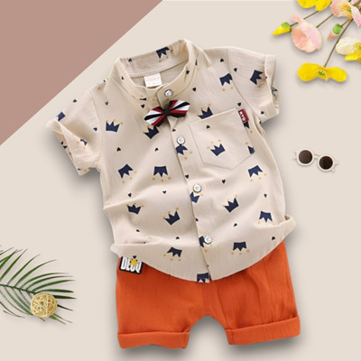PROVOGUE Baby Boys & Baby Girls Party(Festive) Shirt Shorts(ROYAL TAJ_CHIKU)