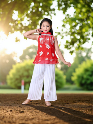 hallokidzz Girls Hello Kitty Party(Festive) Top Pant(RED, white)
