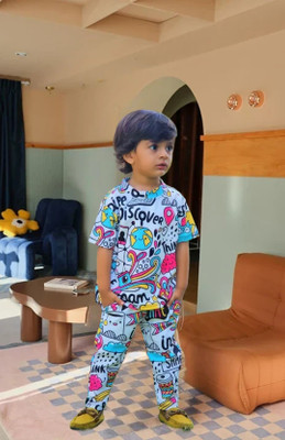 Heerali Baby Boys & Baby Girls Casual T-shirt Track Pants(White)
