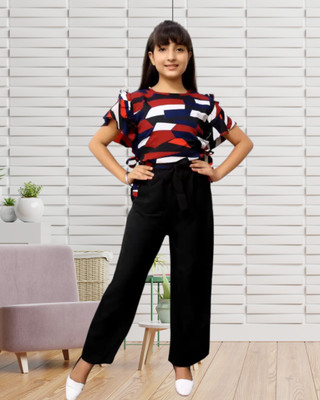 vroxa creation Girls Party(Festive) Top Pant(Red Black)