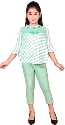 AYESHAFASHION Baby Girls Party(Festive) Top Capri(LIGHT GREEN)