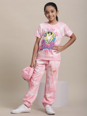 kidsville Girls Casual T-shirt Trouser(Pink)