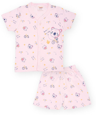 happiee bears Baby Boys & Baby Girls Casual Shirt Shorts(Light Pink)