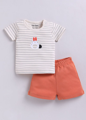 Smart Baby Baby Boys Casual T-shirt Shorts(Off-White & Orange)