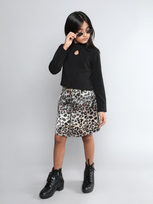 taffykids Girls Casual Top Skirt(Black, Multicolor)