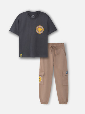 Nap Chief Boys & Girls Casual T-shirt Track Pants(Dark Gray & Brown)