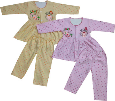 Siddhi Enterprises Baby Girls Casual Dress Pyjama(YELLOW)