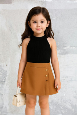 RIYANSHI Girls Casual Top Skirt(Black, Brown)
