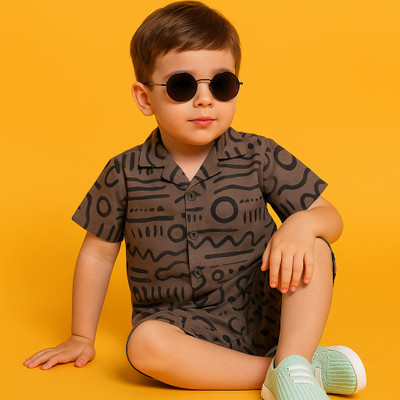 PROVOGUE Boys Casual Shorts Shirt(Brown1)