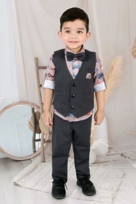 Bad Boys Boys Party(Festive) Waistcoat Shirt, Pant, Bow Tie(Peach, Grey)