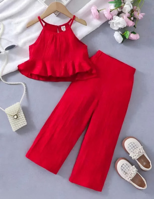 SS Fashion Baby Girls Casual Top Trouser(Cardamom Red)