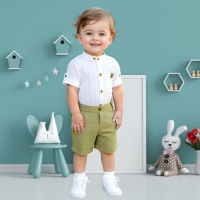 menvy Baby Boys Casual Shirt Shorts(Green)