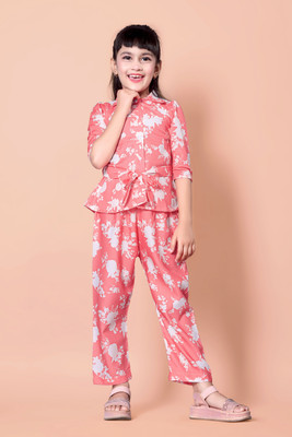 Mijaashree Girls Casual Top Pant(Pink / White)