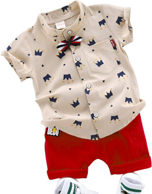 Kidsbrity Baby Boys & Baby Girls Party(Festive) Shirt Shorts(CHIKU TAJ RED)