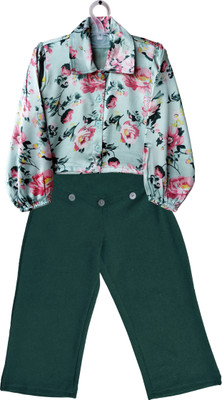 SILK SPARROW Girls Casual Top Pant(Green)