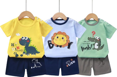 Cute N Tight Baby Boys & Baby Girls Casual T-shirt Shorts(Green-Water Blue-Yellow)