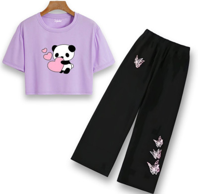 Stylander Girls Kung Fu Panda Casual T-shirt Pyjama(LAVENDER)