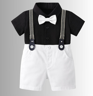 KRIYU CREATION Boys Party(Festive) Shirt Shorts(Black, WHITE)