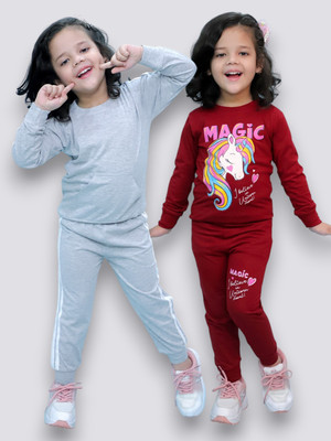 Chandrika Girls Casual T-shirt Trouser(GREY_MAROON)