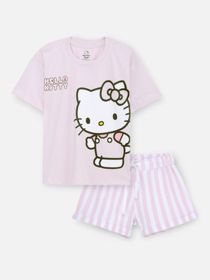 Nap Chief Girls Hello Kitty Casual T-shirt Shorts(Light Purple_Hello Kitty)