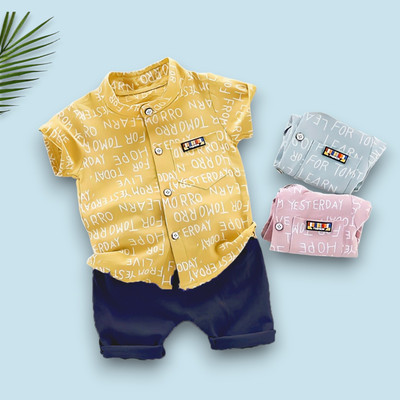 Woxaa Baby Boys & Baby Girls Casual Shirt Shorts(ALPHA_YELLOW_BLUE)