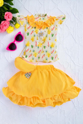 HALDER Baby Girls Casual Top Skirt(Kesar Bloom)