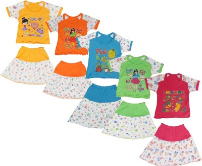 Shishu Baby Girls Casual T-shirt Skirt(Multicolor)