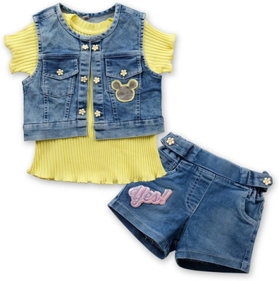 KETI MINI Girls Casual Top Shorts, Waistcoat(Lemon)